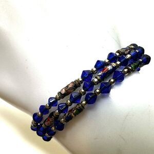 Blue beaded cloisonné wrap around bracelet